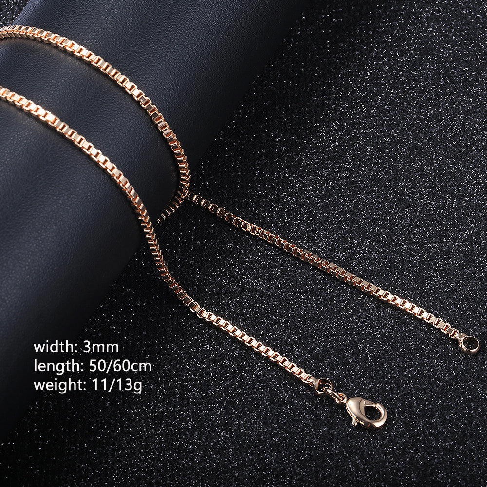 3mm Box Chain Necklace 585 Rose Gold Color
