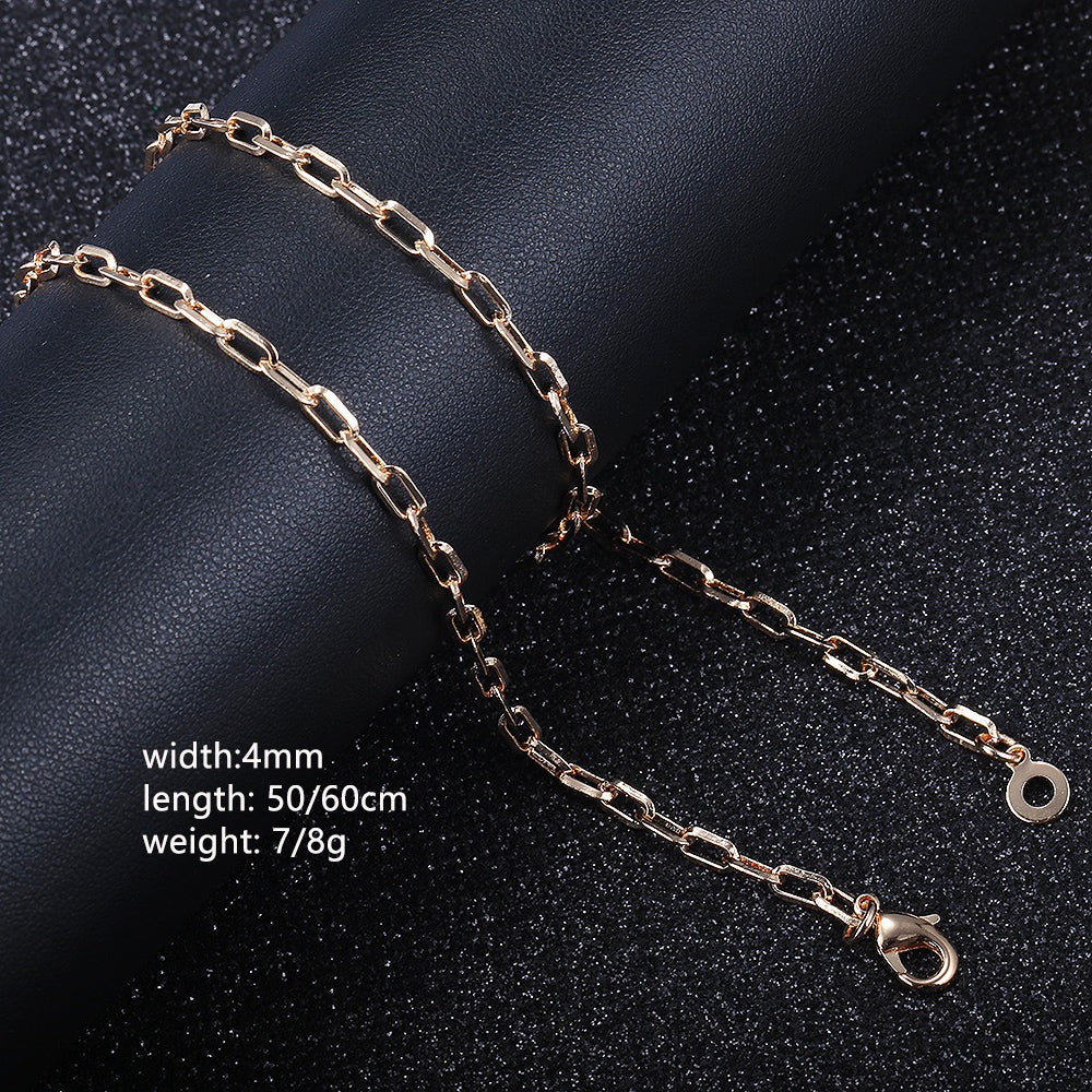 4mm Paperclip Cable Chain Necklace Rose Gold Color