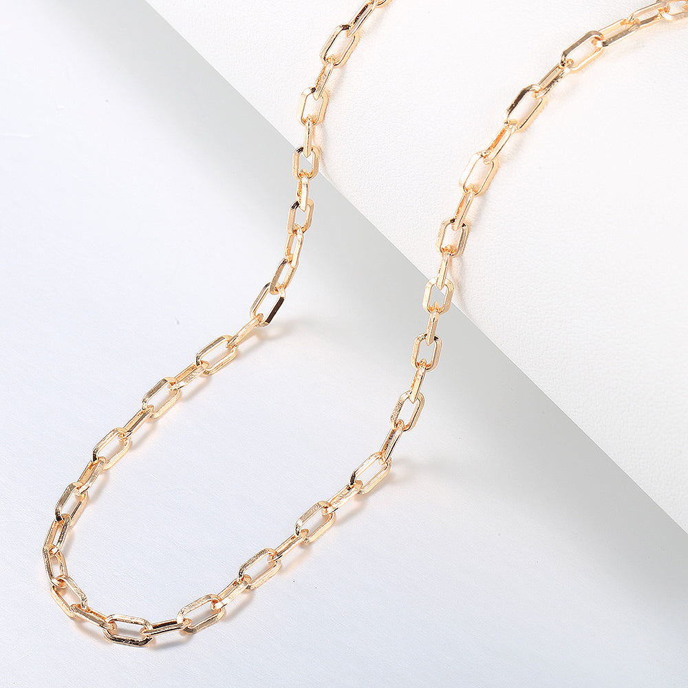 4mm Paperclip Cable Chain Necklace Rose Gold Color