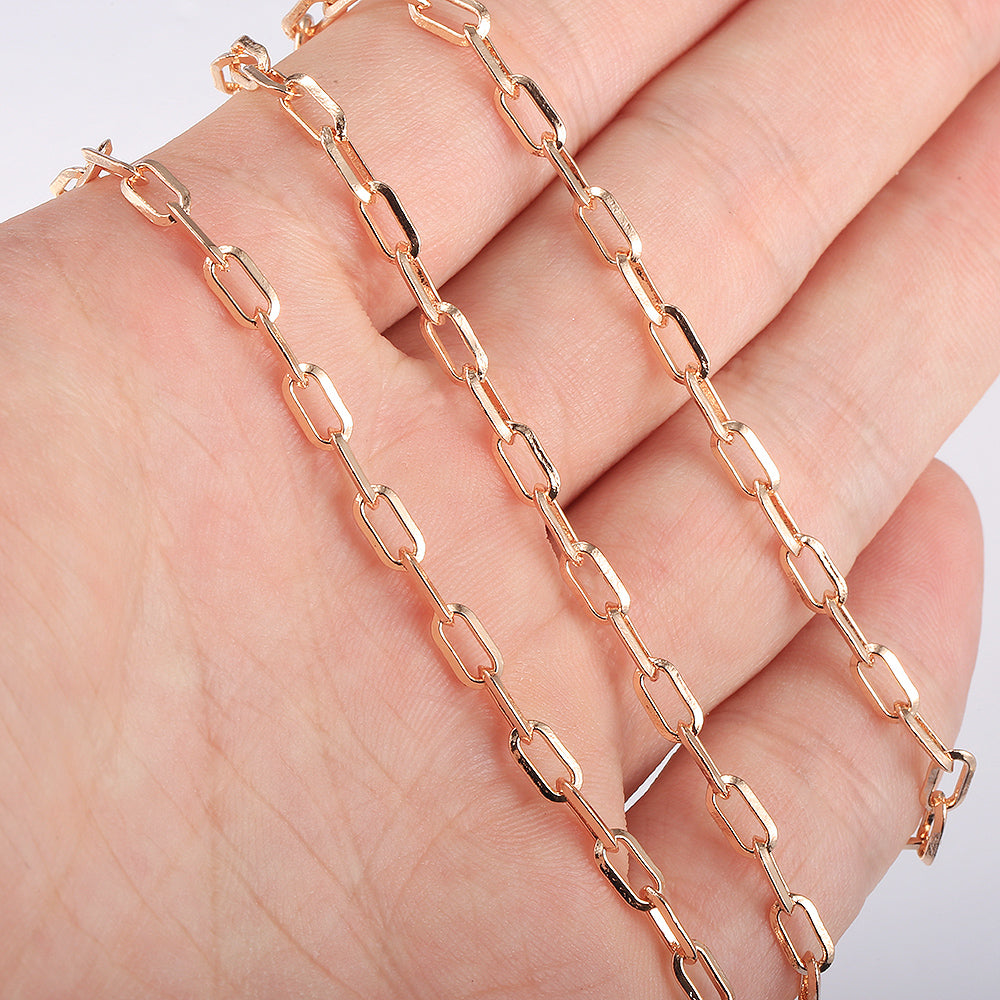 4mm Paperclip Cable Chain Necklace Rose Gold Color