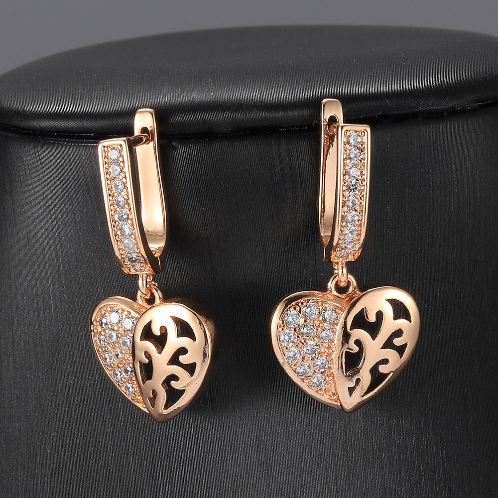 Cut Out Heart Love Earrings 585 Rose Gold Dangle Earrings