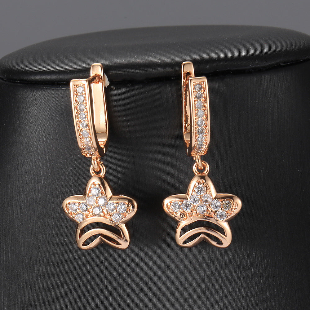 Cut Out Star Earrings 585 Rose Gold CZ Drop Earrings
