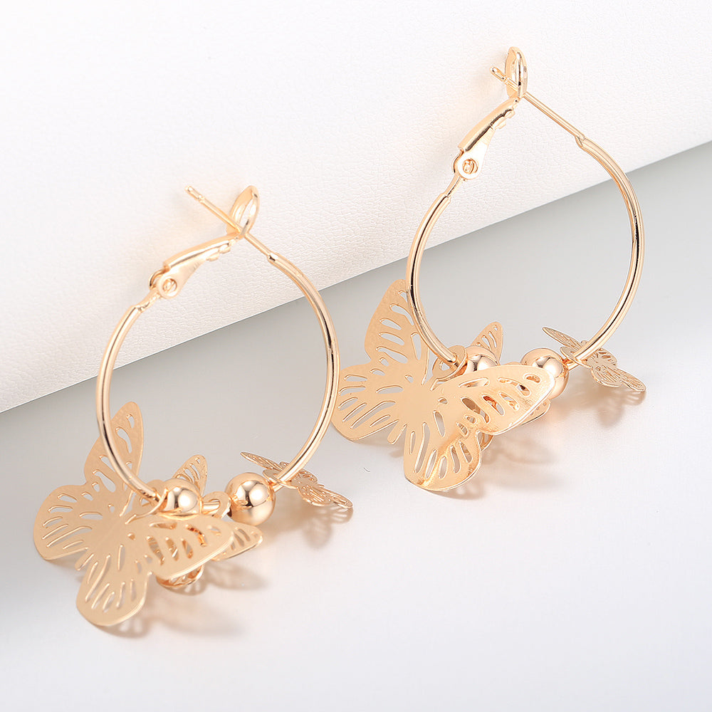 Butterfly Shape Earrings 585 Rose Gold Hoop Earrings