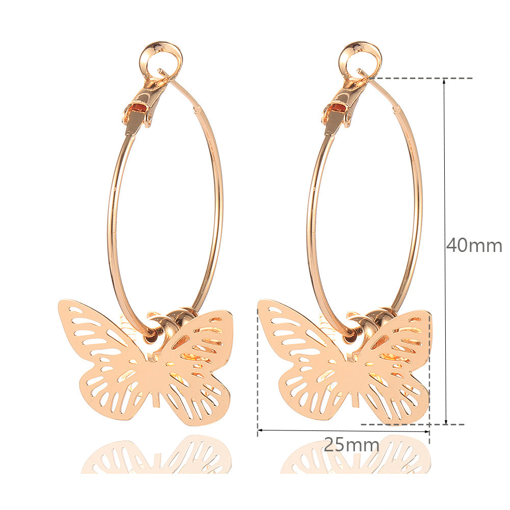 Butterfly Shape Earrings 585 Rose Gold Hoop Earrings