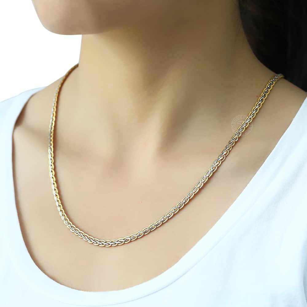 4mm Gold Silver Hammered Braided Wheat Chain Necklace