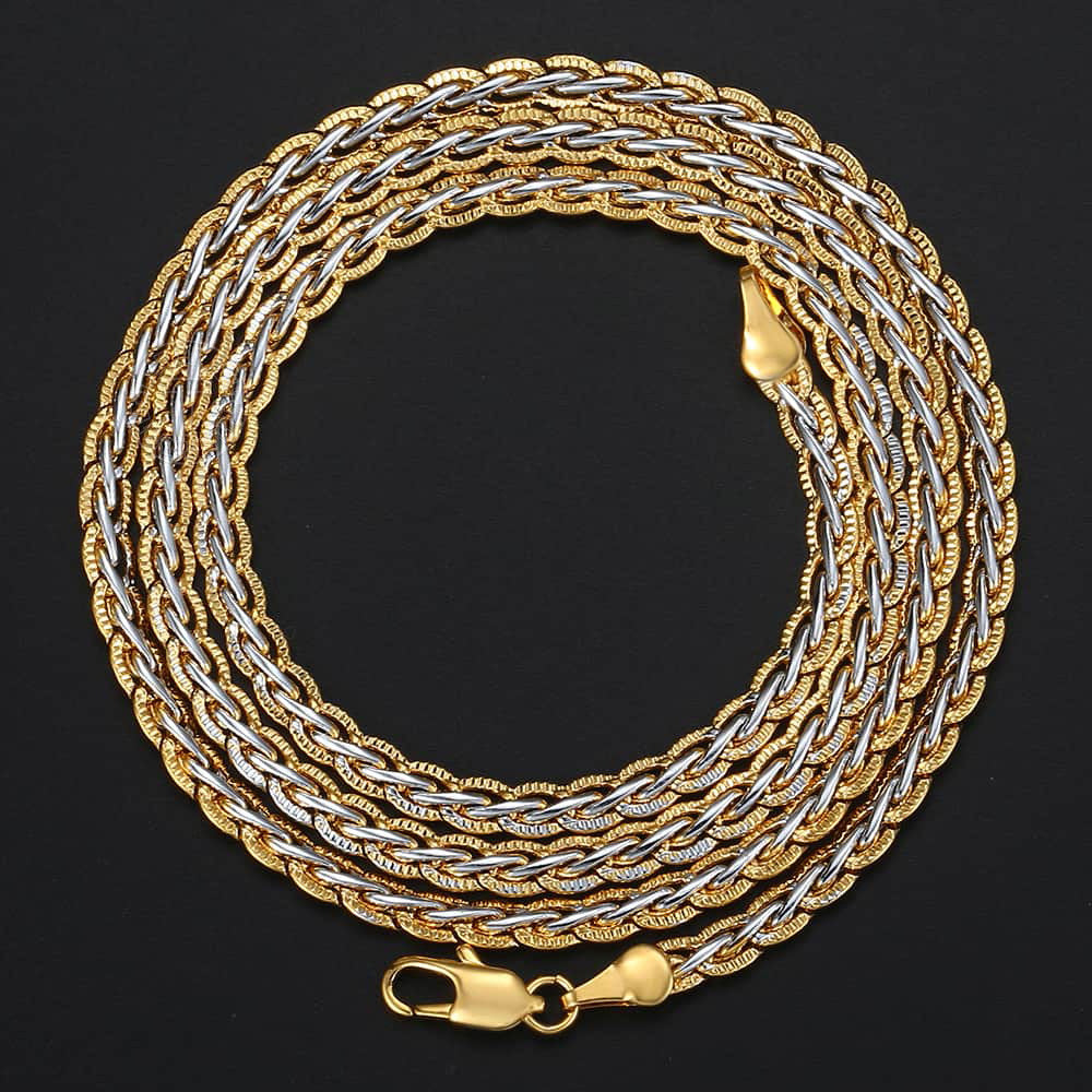 4mm Gold Silver Hammered Braided Wheat Chain Necklace