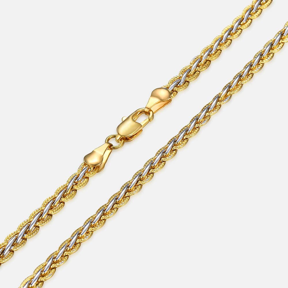 4mm Gold Silver Hammered Braided Wheat Chain Necklace