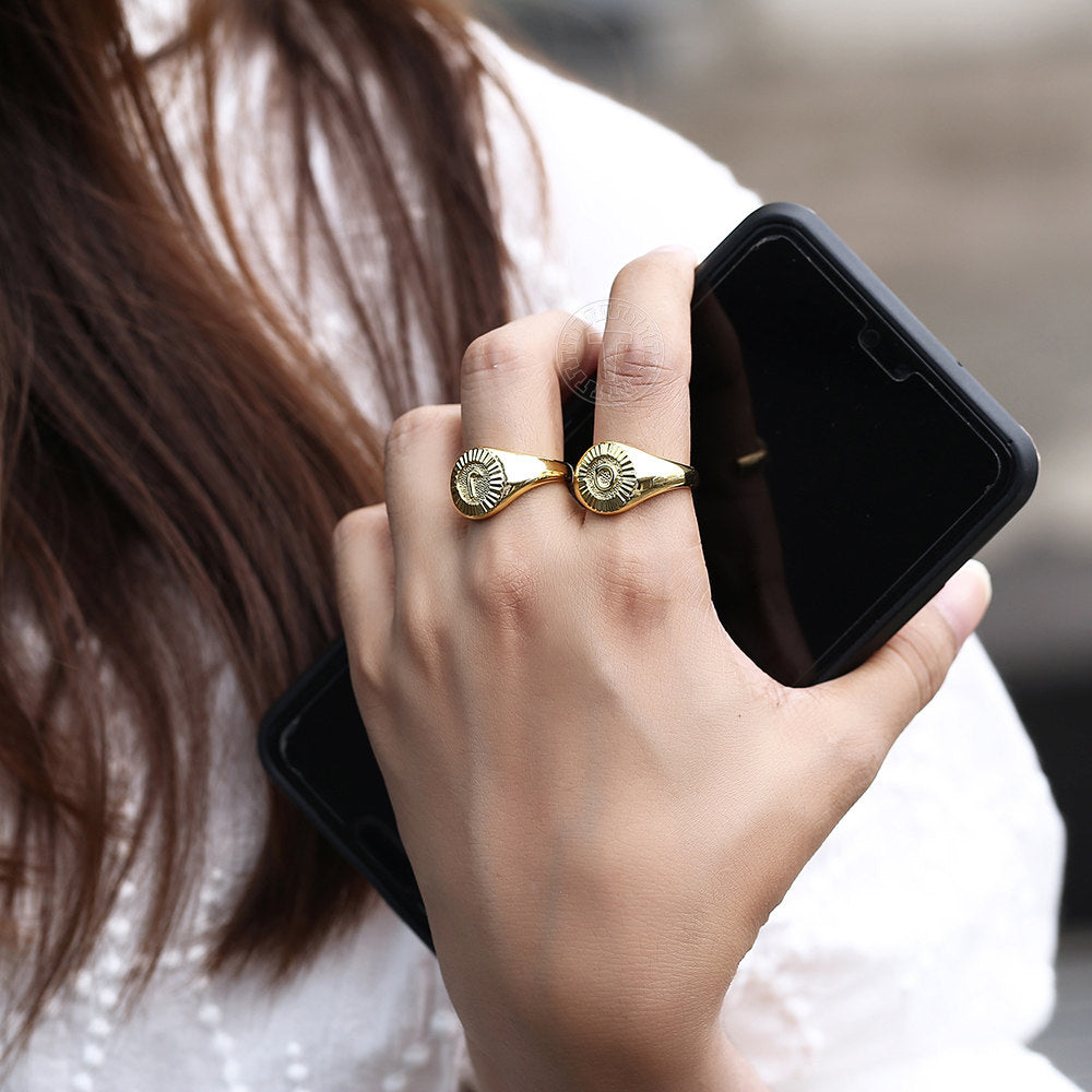 Gold Signet Initial Open Ring