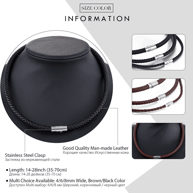 4/6/8mm Man-made Leather Necklace Choker 14-24inch