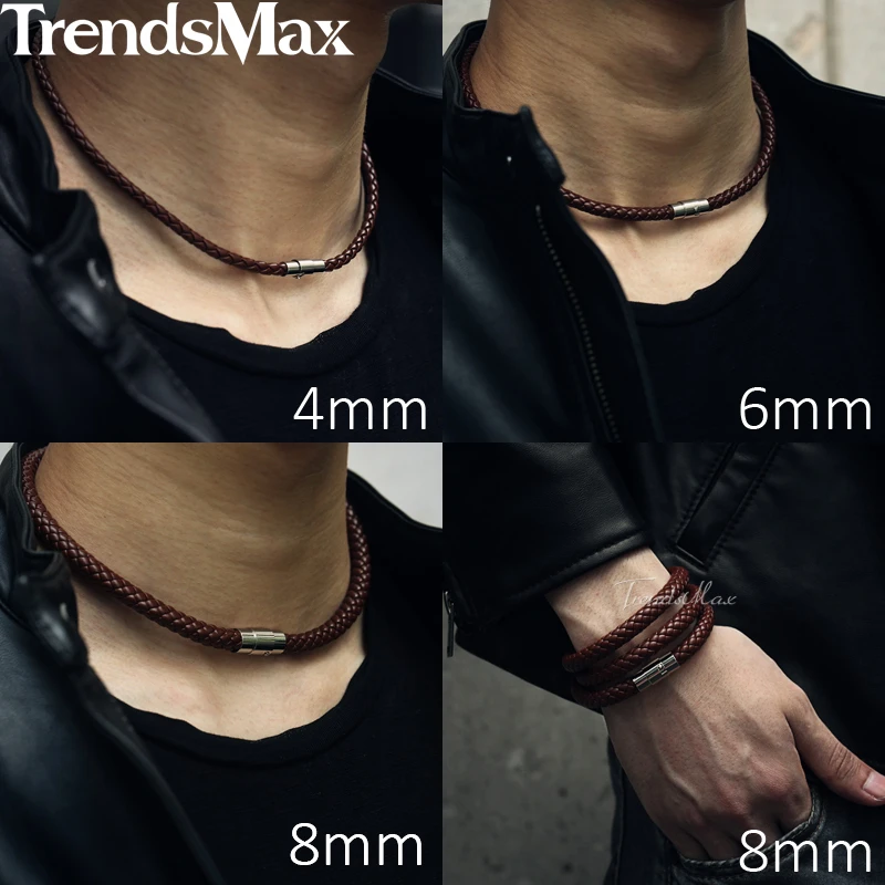 4/6/8mm Man-made Leather Necklace Choker 14-24inch