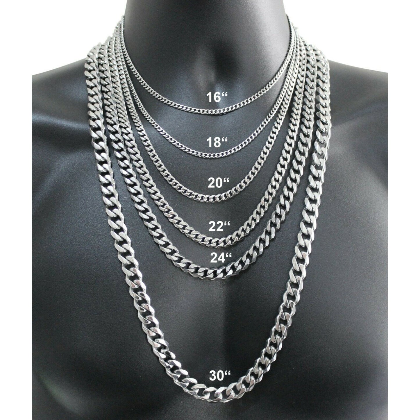 3/5/7/9/11mm Silver Cuban Chain Necklace 18-30inch