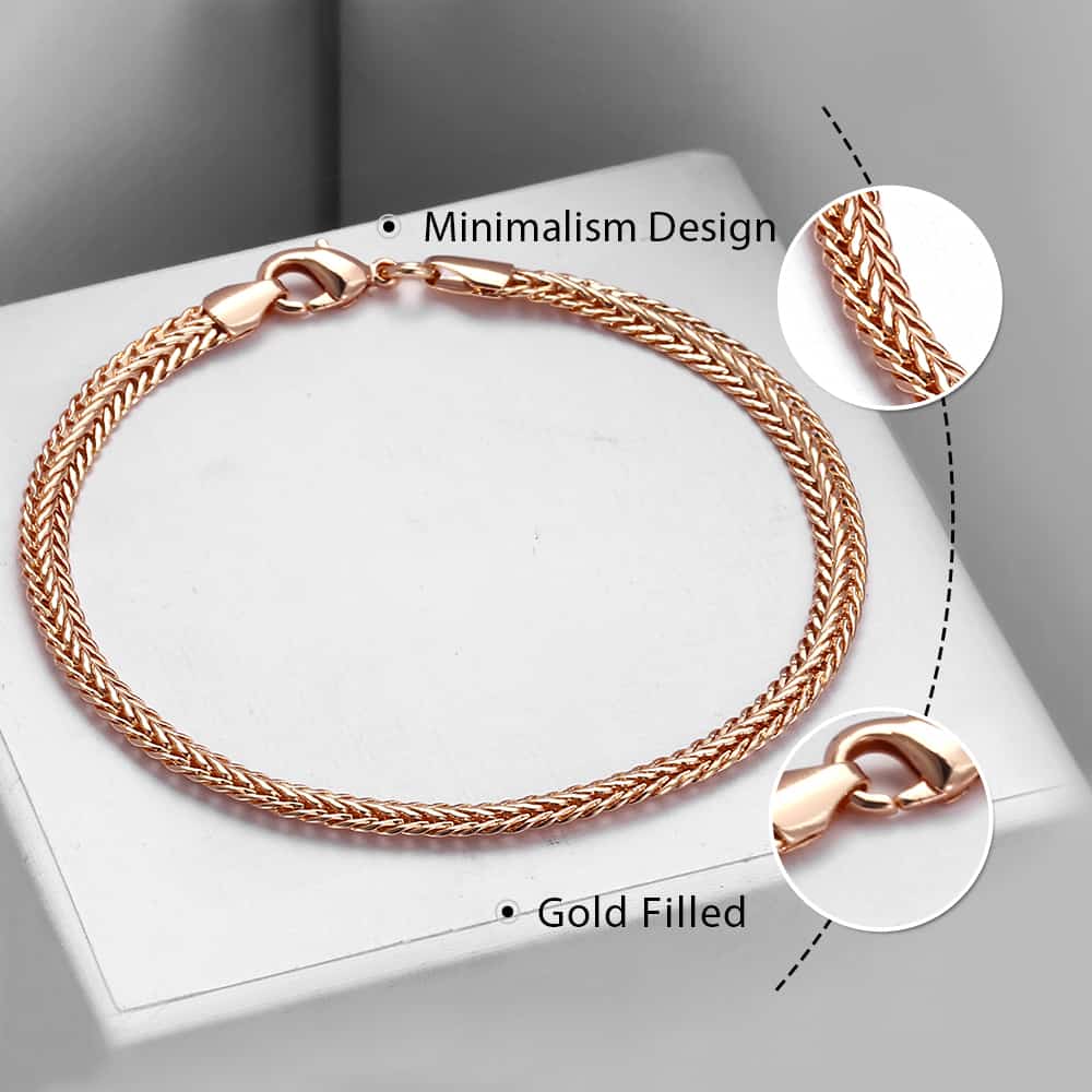 4mm Rose Gold Braided Foxtail Chain Bracelet 20cm
