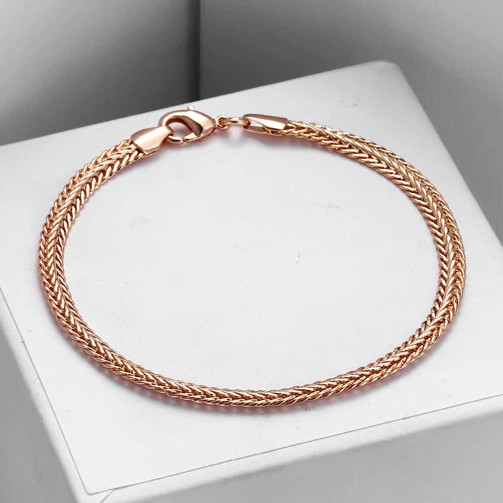 4mm Rose Gold Braided Foxtail Chain Bracelet 20cm