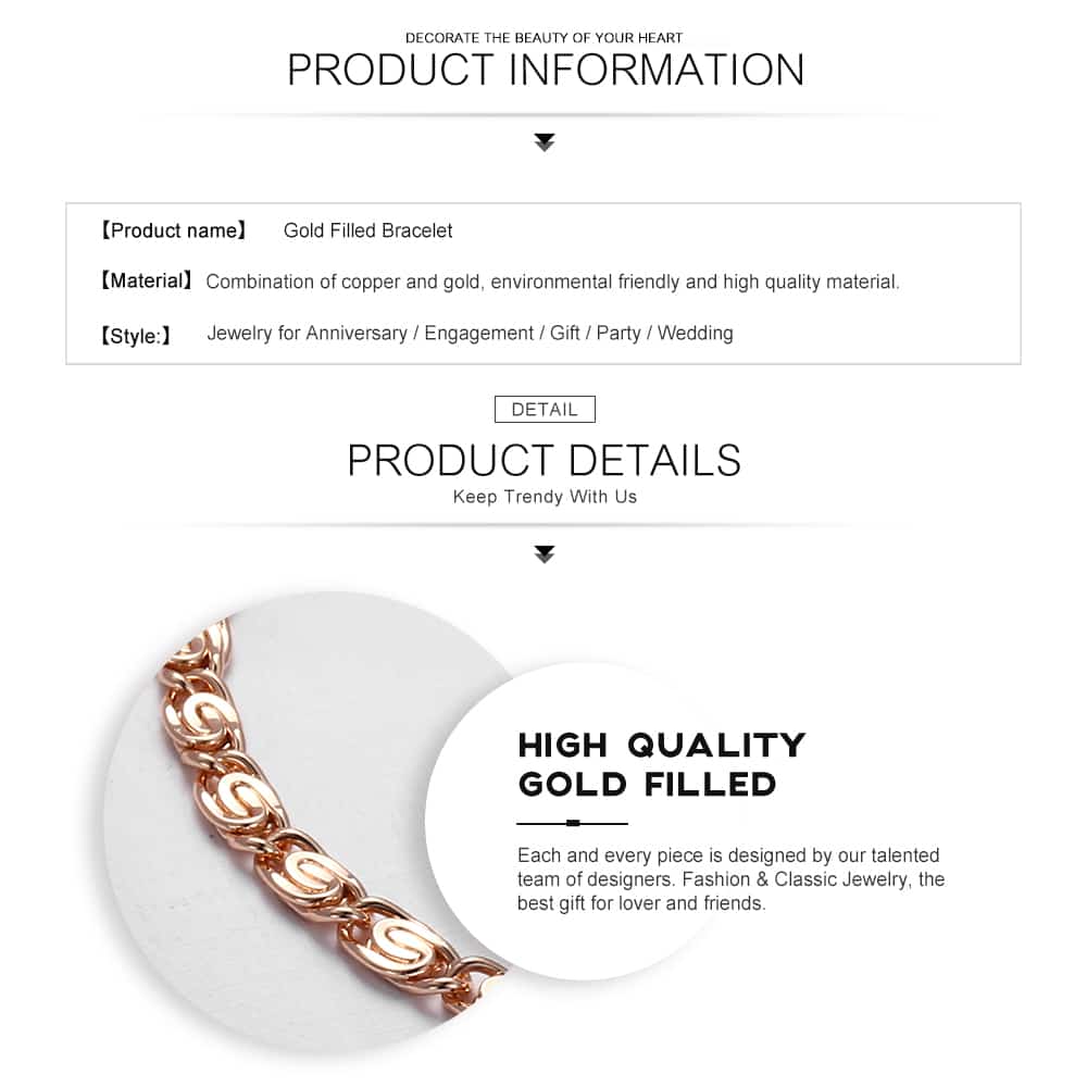 4mm Rose Gold Snail Chain Bracelet 20cm