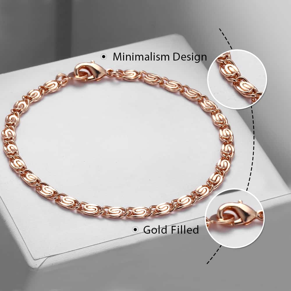 4mm Rose Gold Snail Chain Bracelet 20cm