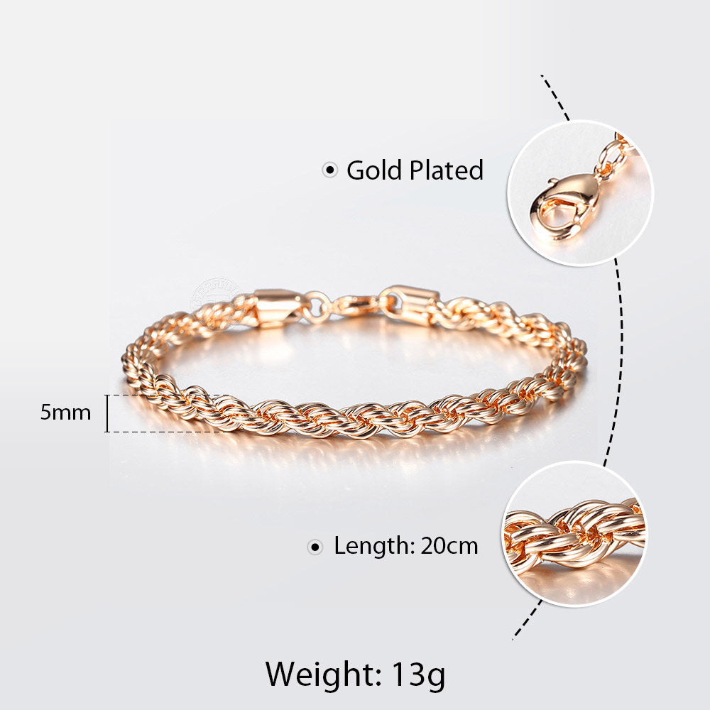5mm 585 Rose Gold Rope Chain Bracelet
