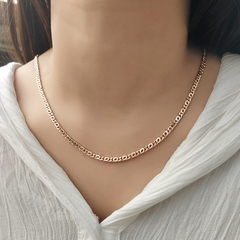 3.5mm 585 Rose Gold Snail Swirl Chain Necklace 24inch