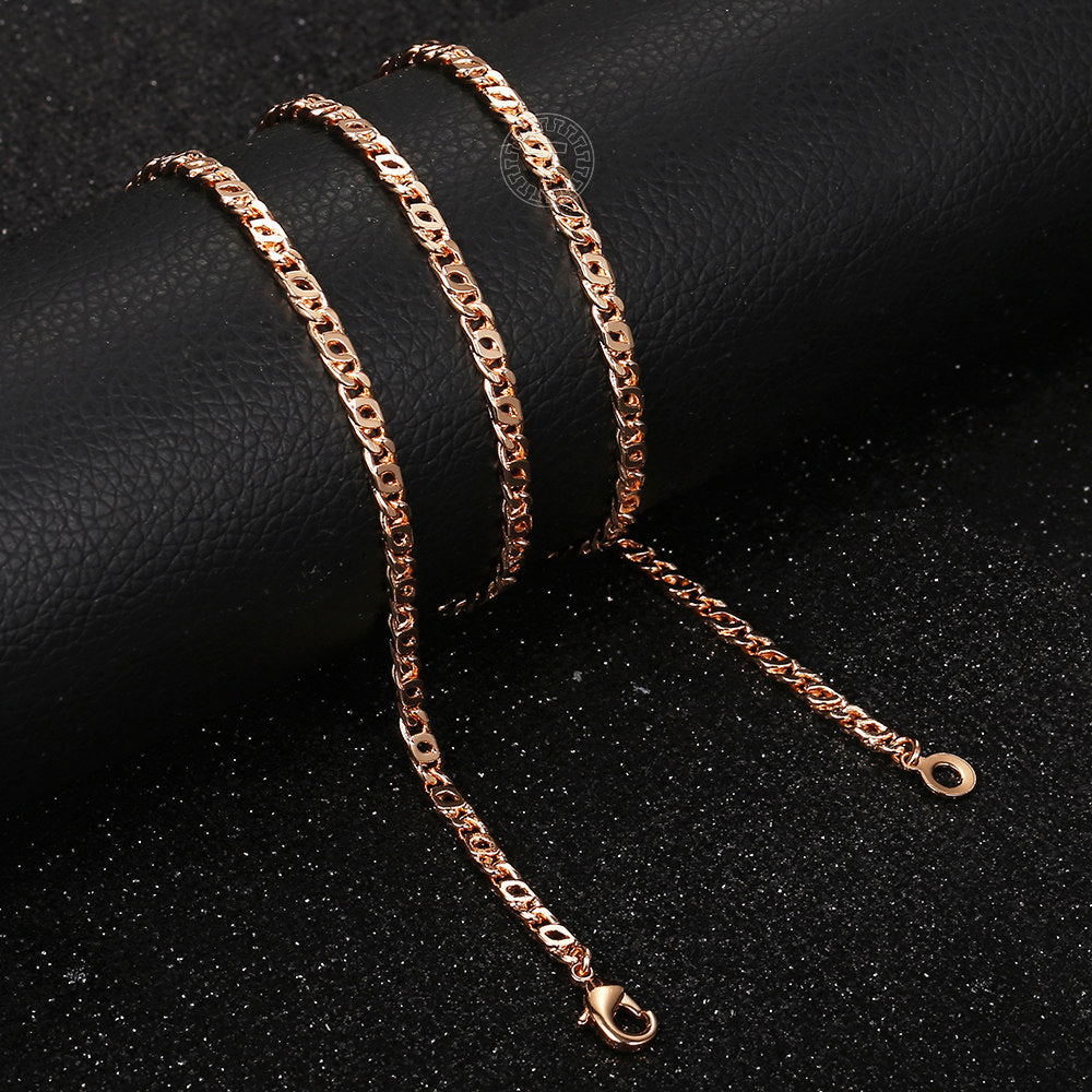 3.5mm 585 Rose Gold Snail Swirl Chain Necklace 24inch