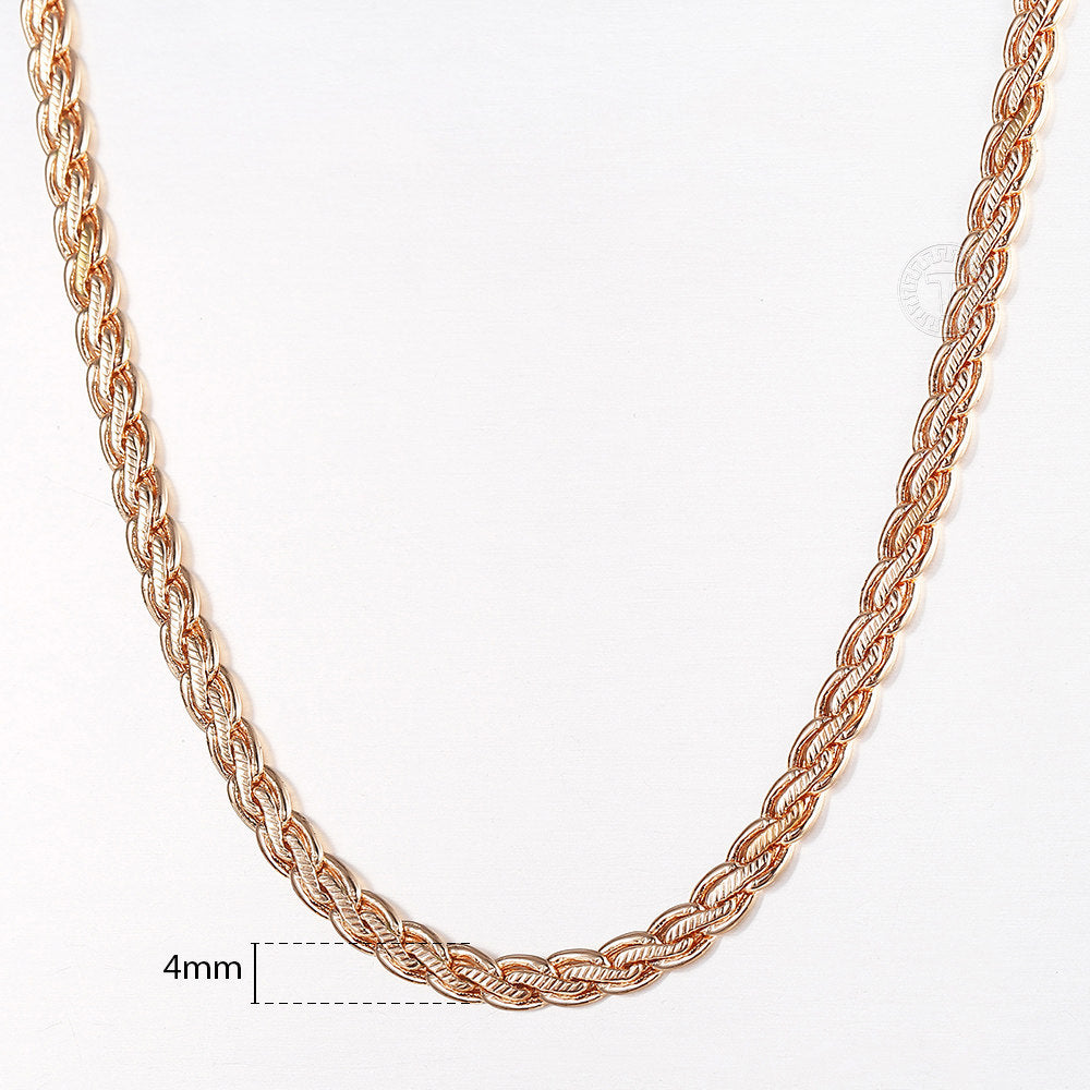 4mm 585 Rose Gold Hammered Braided Wheat Chain Necklace 24inch