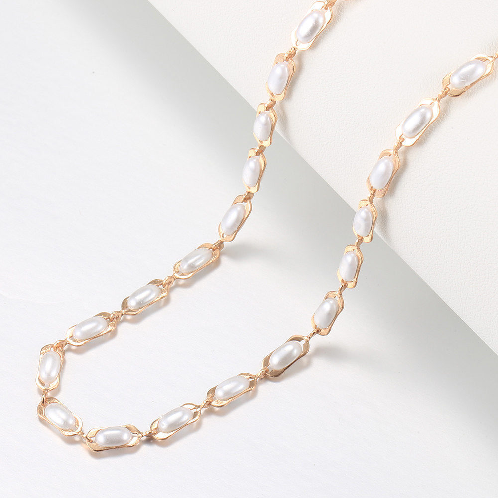 4mm White Pearl Necklace Rose Gold Color