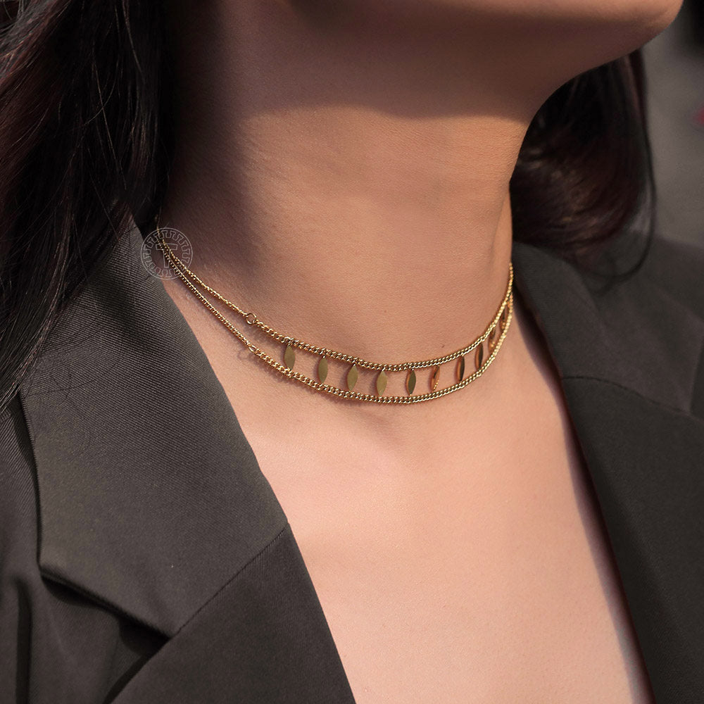 Gold Rhombus Choker Necklace Cuban Chain Choker 16+2inch