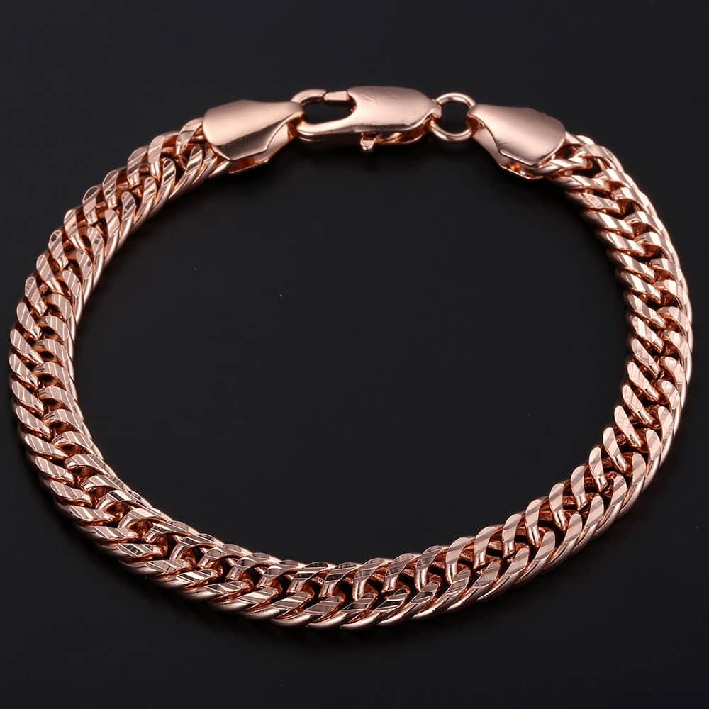 7mm Rose Gold Cuban Chain Bracelet 7-10inch