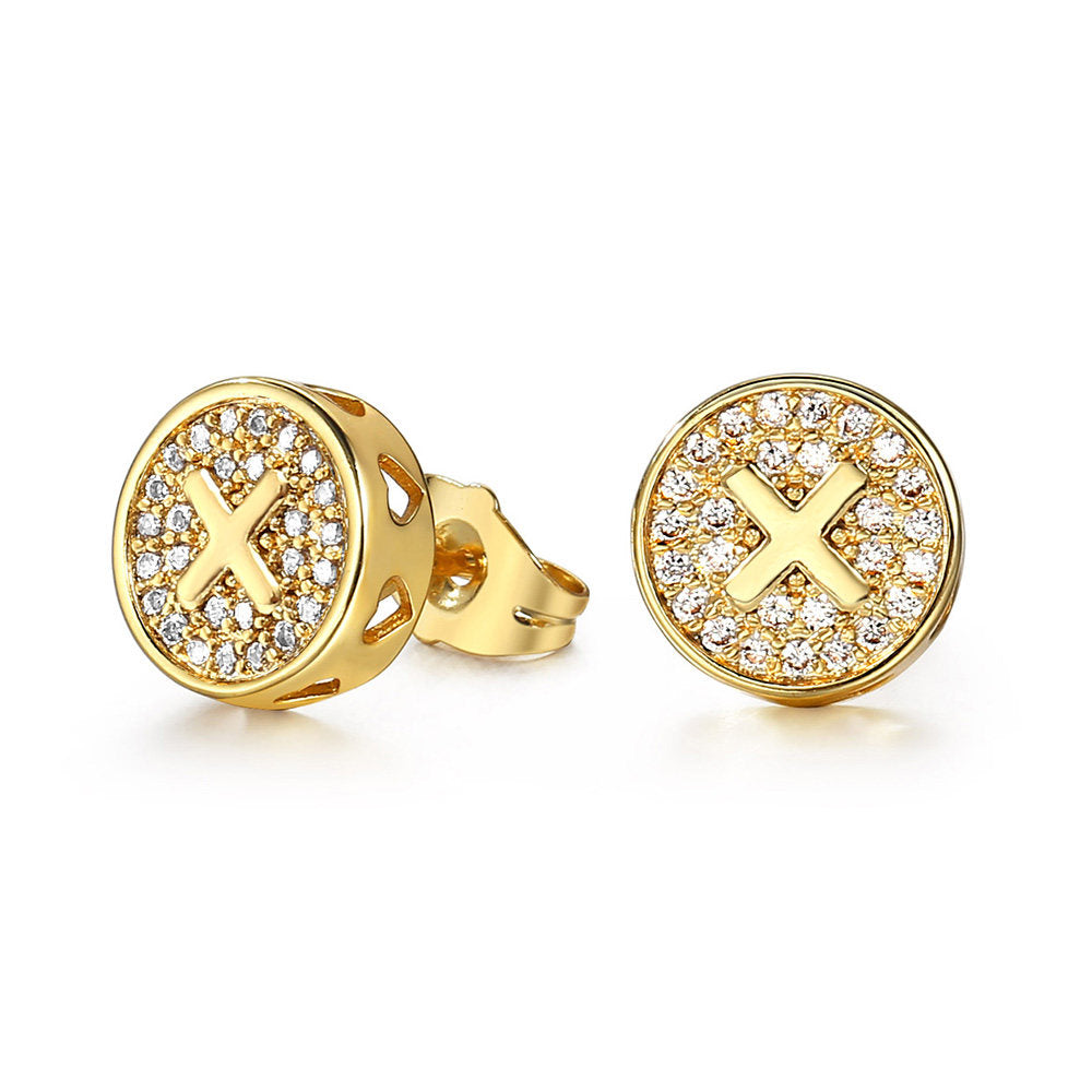 11mm Gold Initial Stud Earrings for Men Women Cubic Zirconia