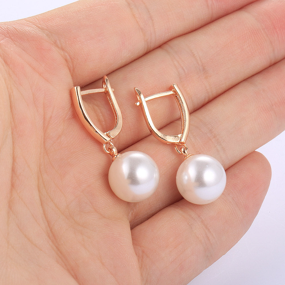 White Pearl Earrings 585 Rose Gold Drop Earrings