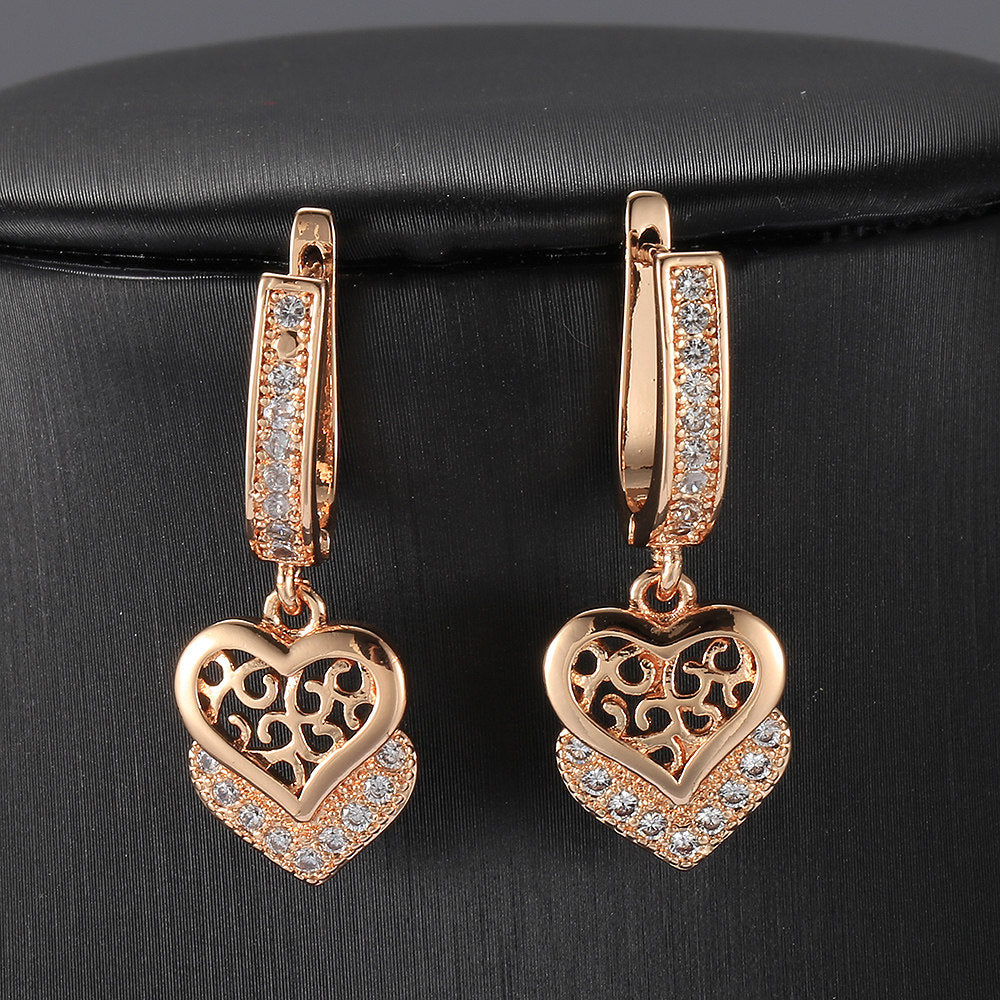 Cut Out Heart Love Earrings 585 Rose Gold Dangle Earrings