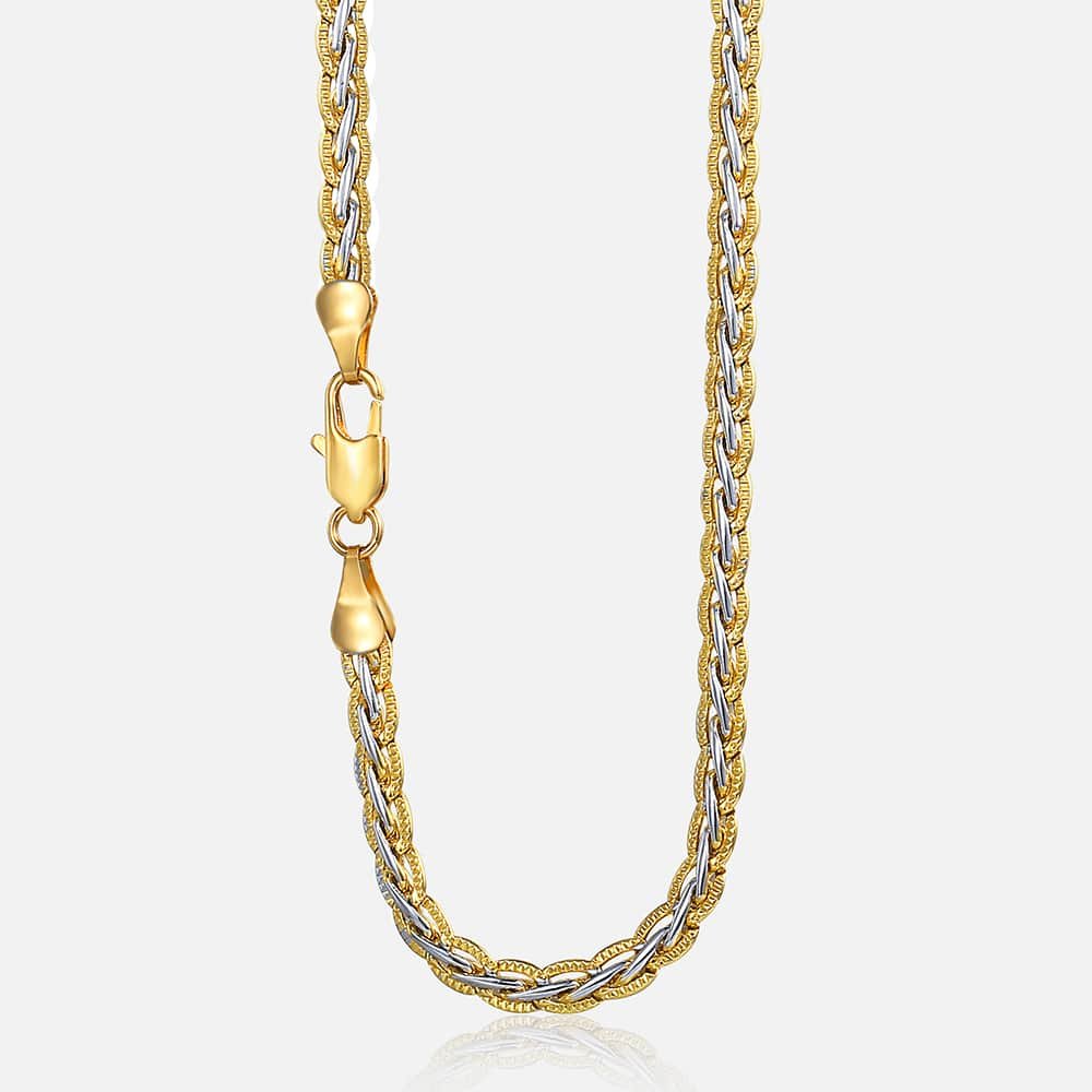 4mm Gold Silver Hammered Braided Wheat Chain Necklace