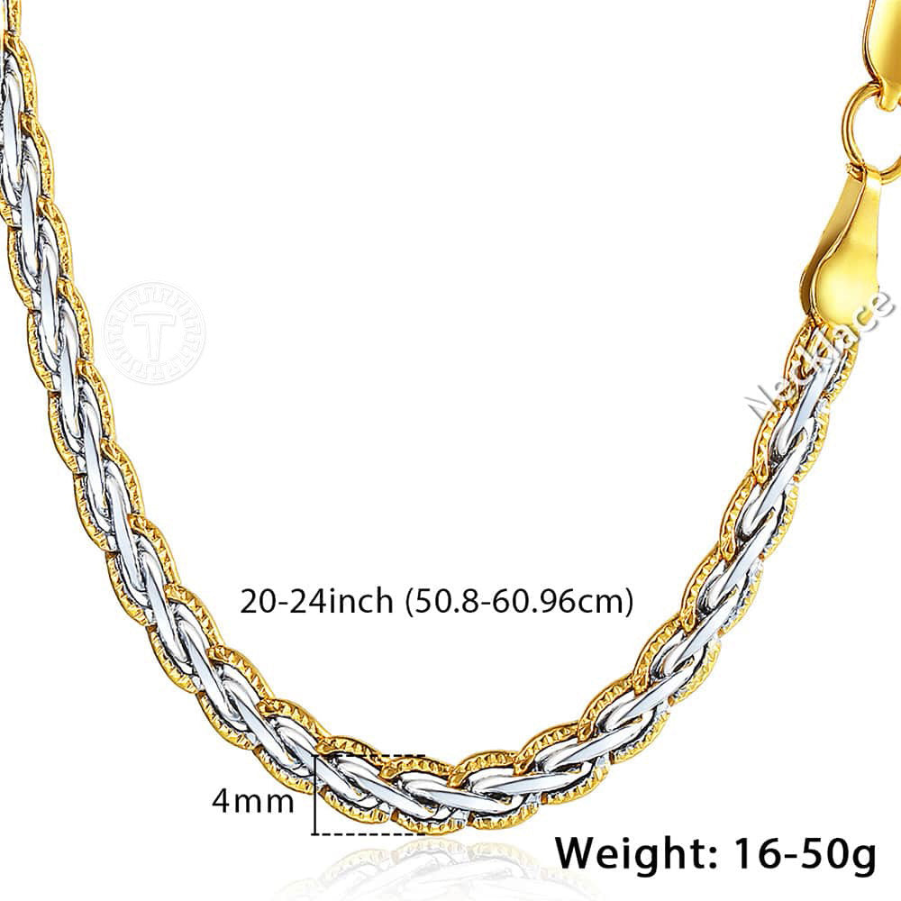 4mm Gold Silver Hammered Braided Wheat Chain Necklace