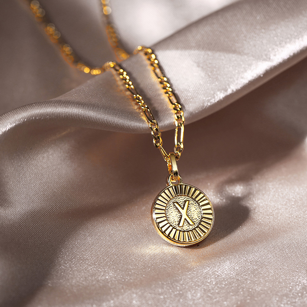 Gold Initial Medallion Pendant Necklace 18inch+2inch