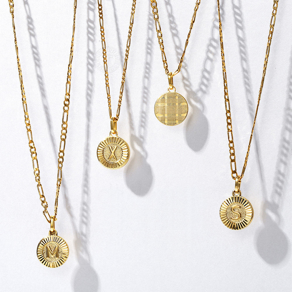 Gold Initial Medallion Pendant Necklace 18inch+2inch