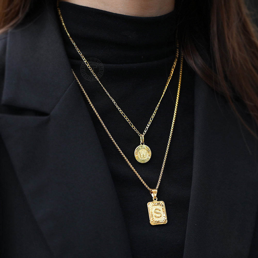 Gold Initial Medallion Pendant Necklace 18inch+2inch