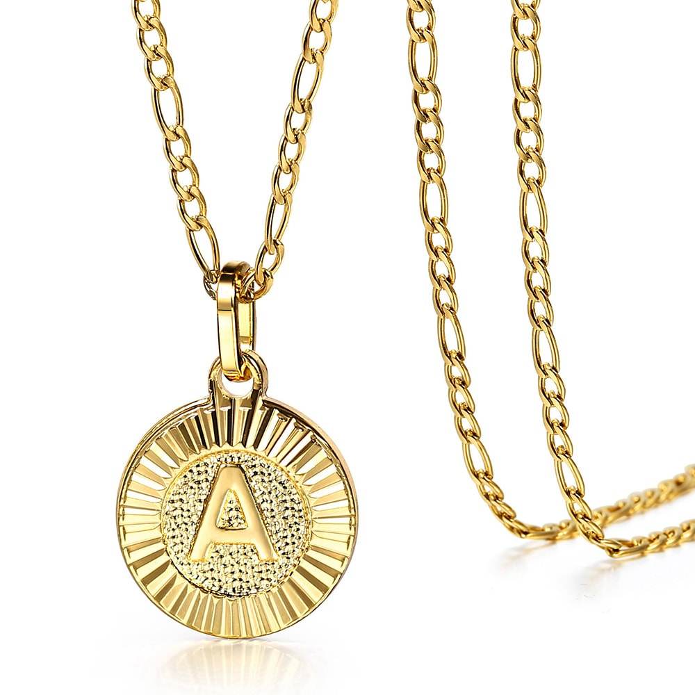 Gold Initial Medallion Pendant Necklace 18inch+2inch