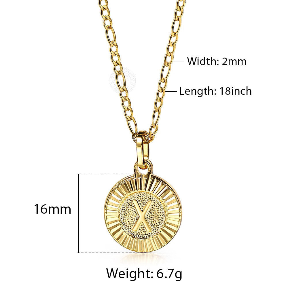 Gold Initial Medallion Pendant Necklace 18inch+2inch