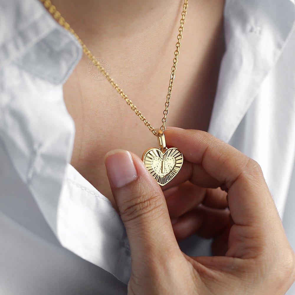 Gold Initial Heart Pendant Necklace 18inch+2inch
