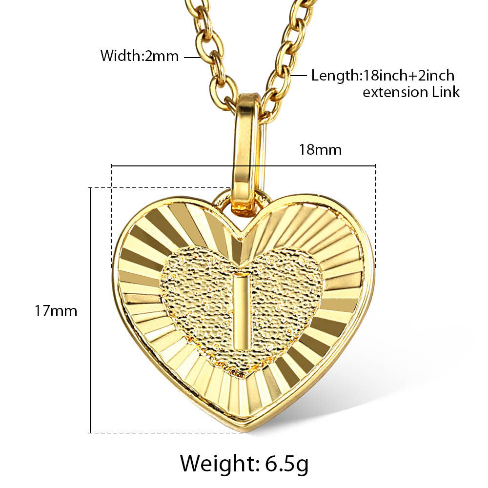 Gold Initial Heart Pendant Necklace 18inch+2inch