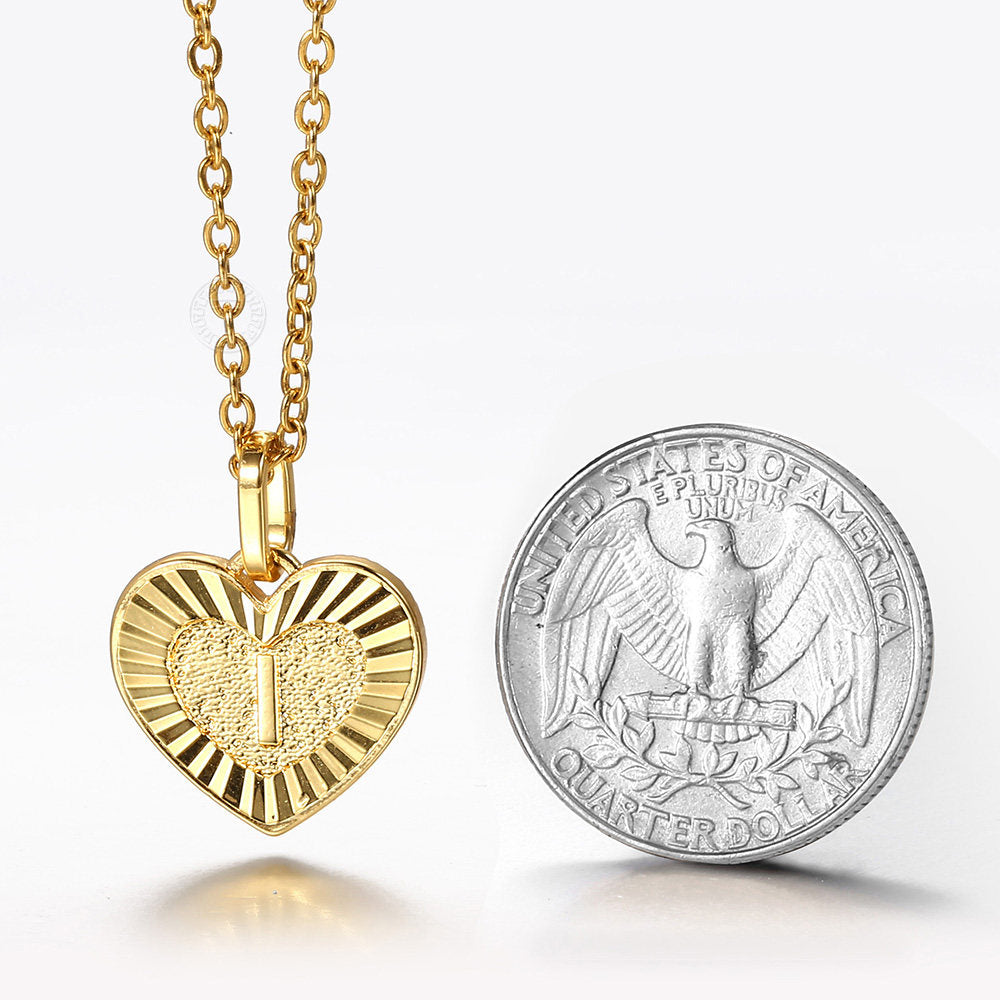 Gold Initial Heart Pendant Necklace 18inch+2inch