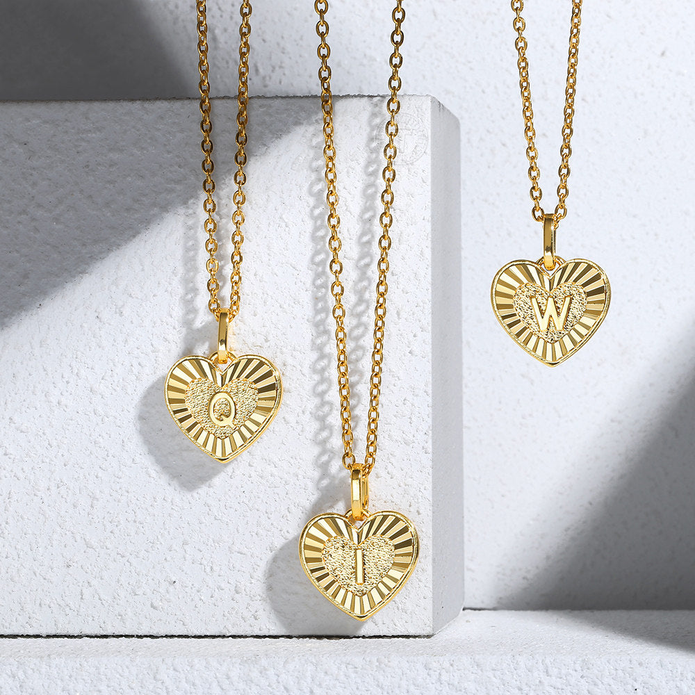 Gold Initial Heart Pendant Necklace 18inch+2inch