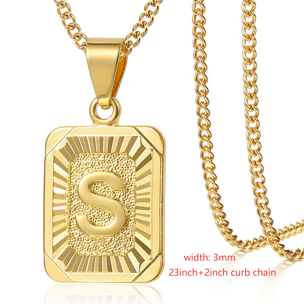 Gold Initial Card Letter Pendant Necklace Optional Chain