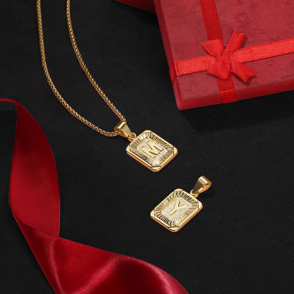 Gold Initial Card letter Pendant Necklace Box Chain 22inch