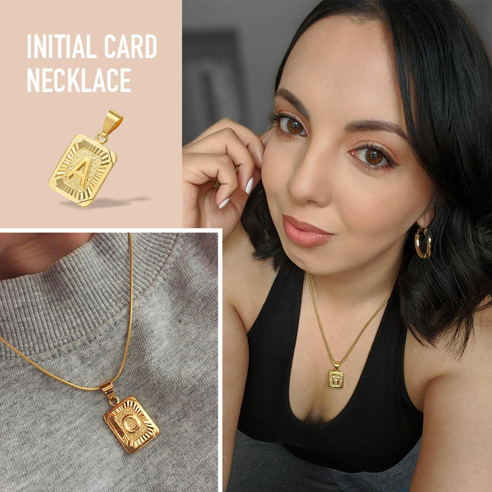 Gold Initial Card letter Pendant Necklace Box Chain 22inch