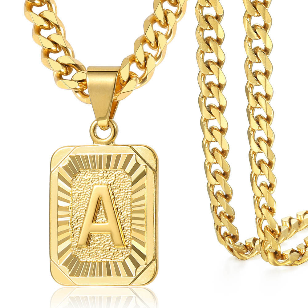 Gold Initial Card Letter Pendant Necklace Optional Chain