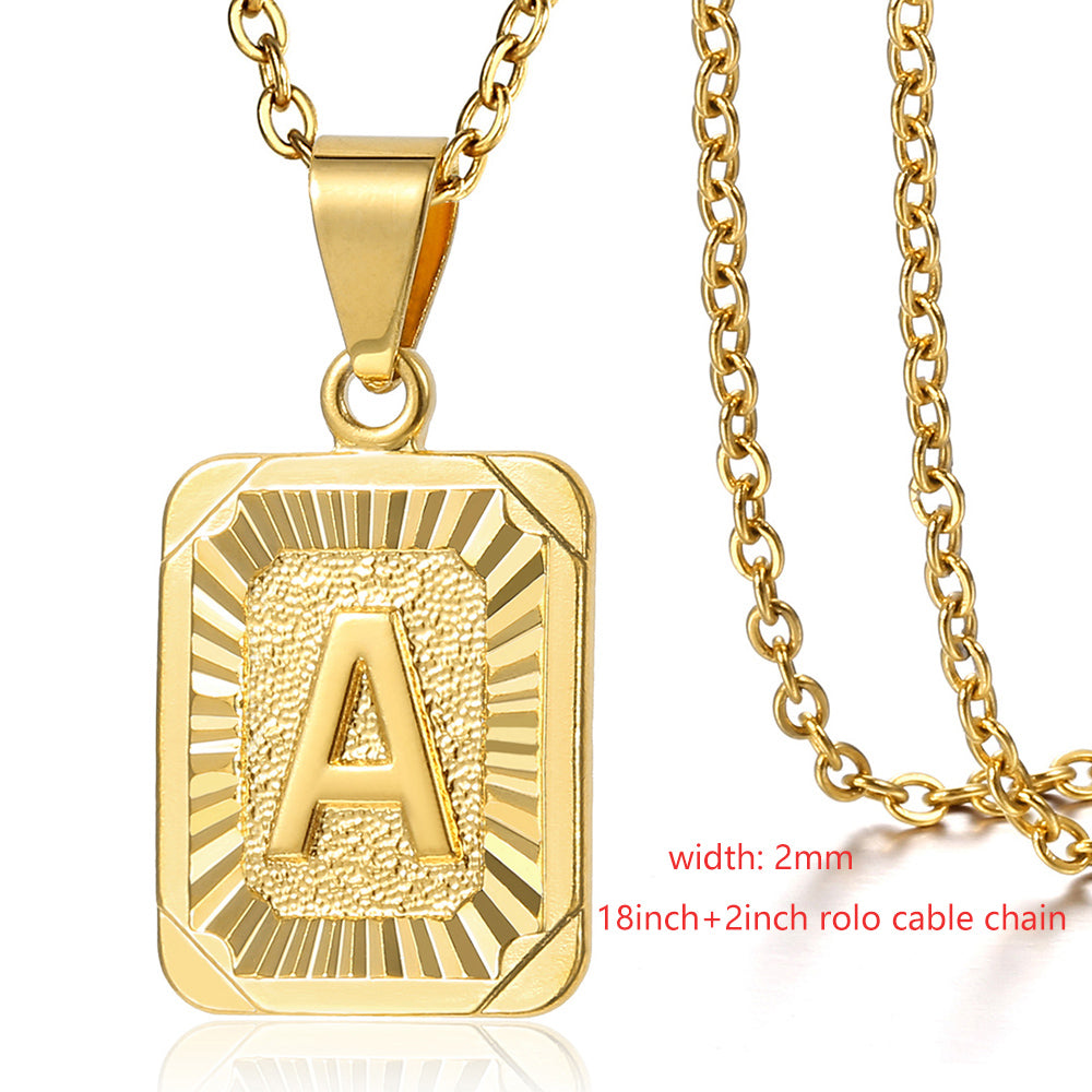 Gold Initial Card Letter Pendant Necklace Optional Chain