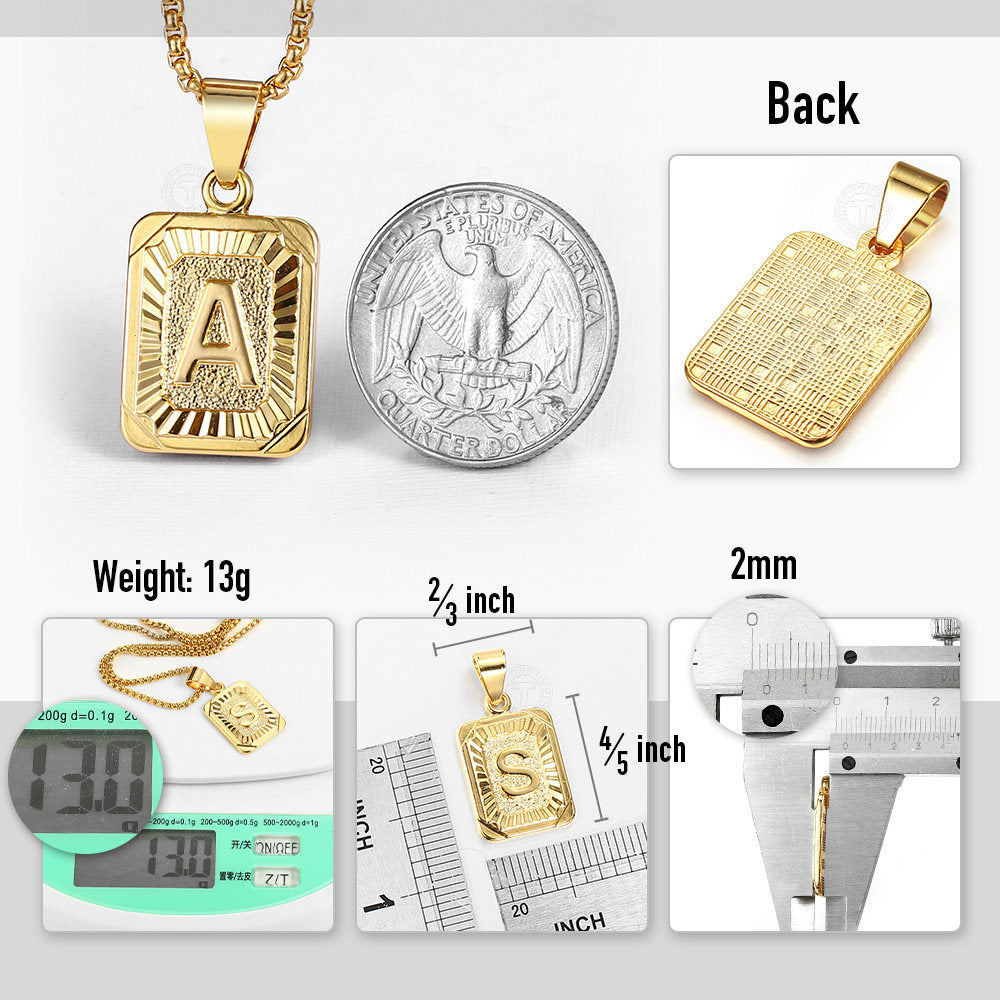 Gold Initial Card letter Pendant Necklace Box Chain 22inch