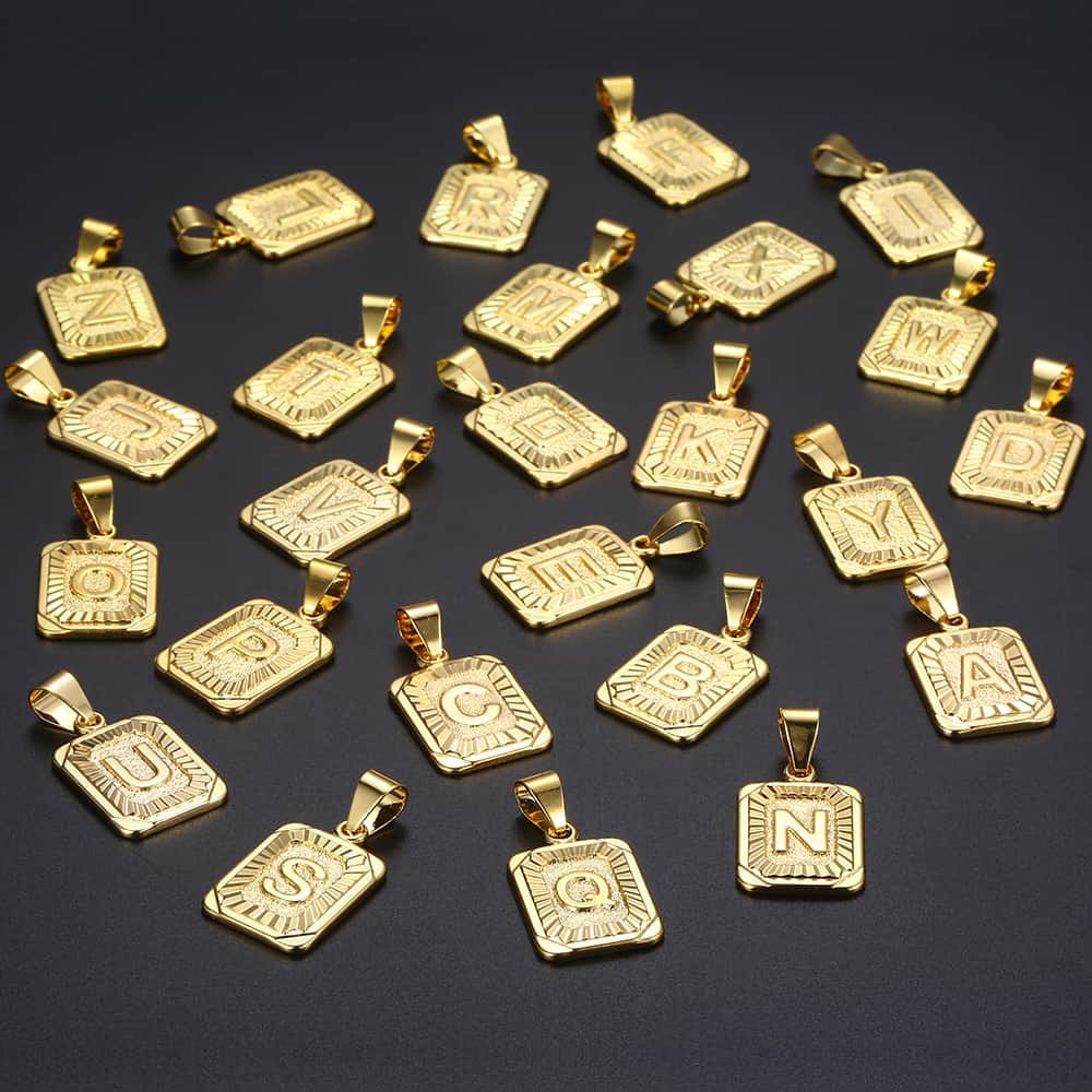 Gold Initial Card letter Pendant Necklace Box Chain 22inch