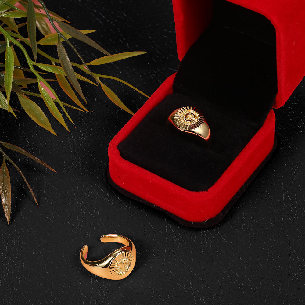 Gold Signet Initial Open Ring