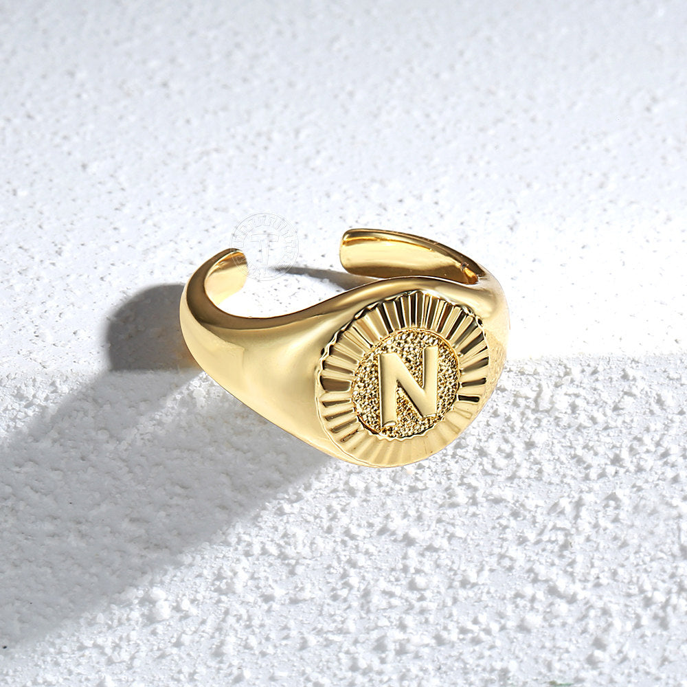 Gold Signet Initial Open Ring