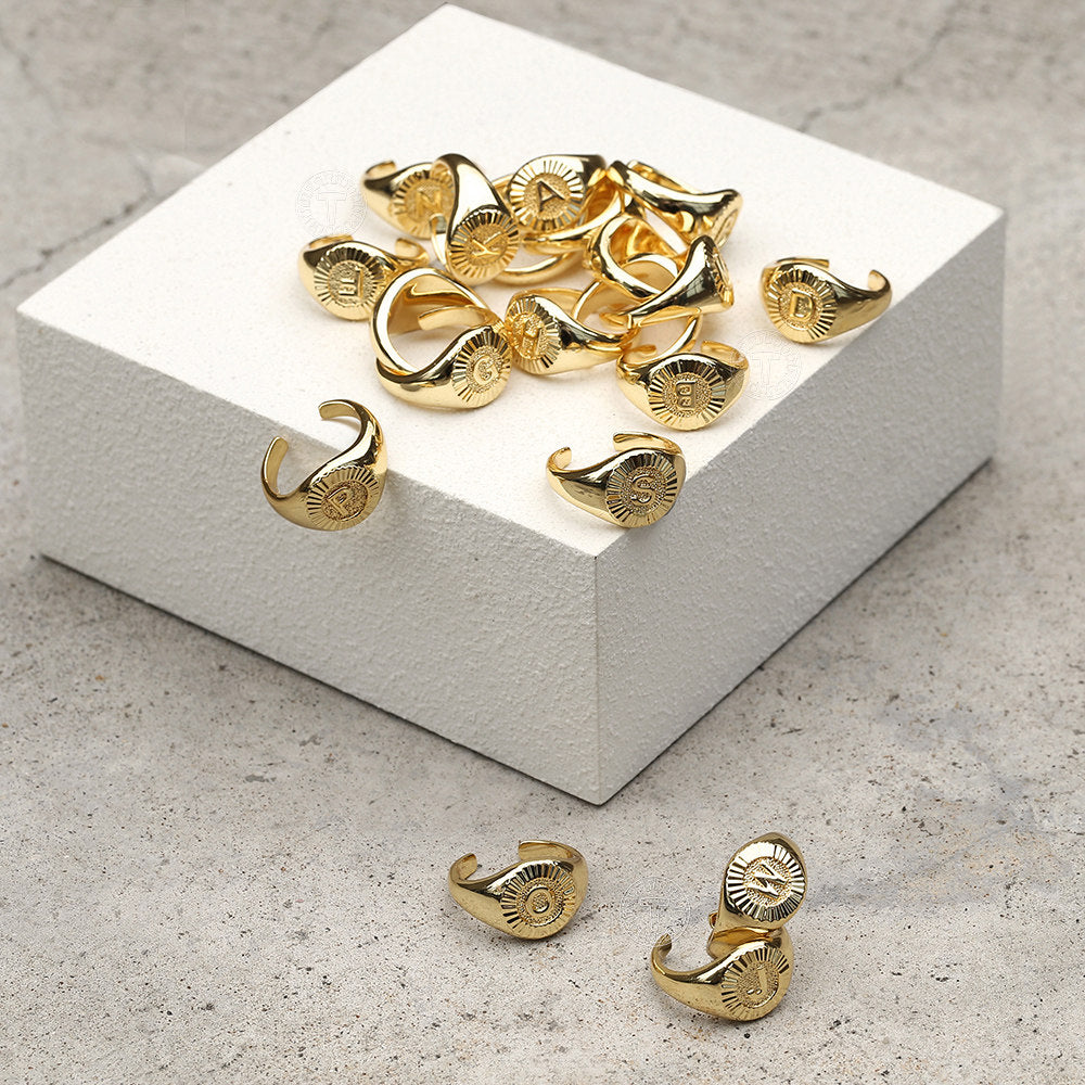 Gold Signet Initial Open Ring